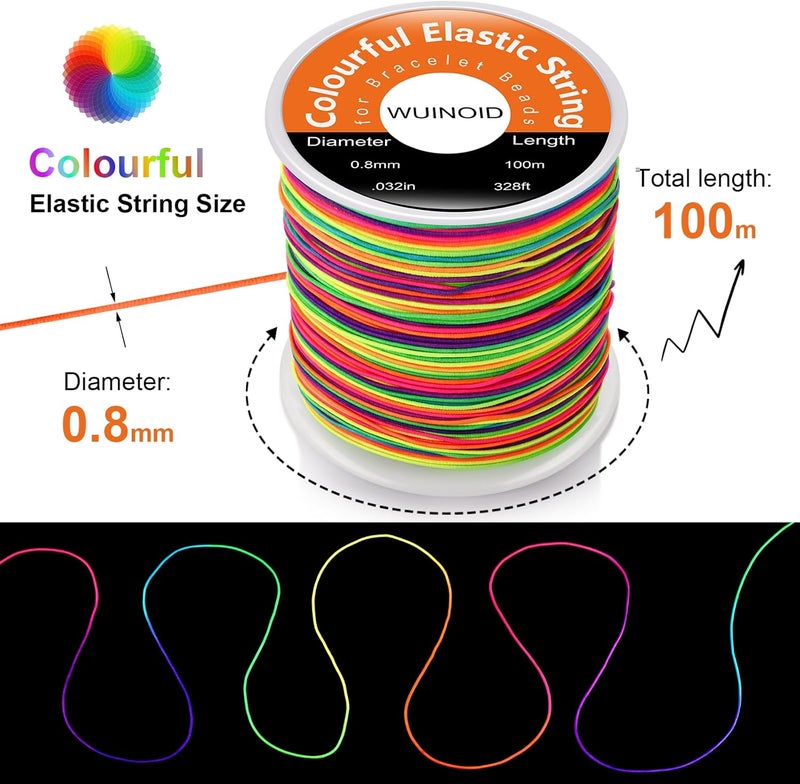 WUINOID Bracelet String 0.8 mm, 328 ft Friendship Elastic String for Bracelet Making, Colourful Stretchy Bracelet Beads Cords & Threads, for Necklaces, Jewelry Making, Beading and Crafts, - Image 2